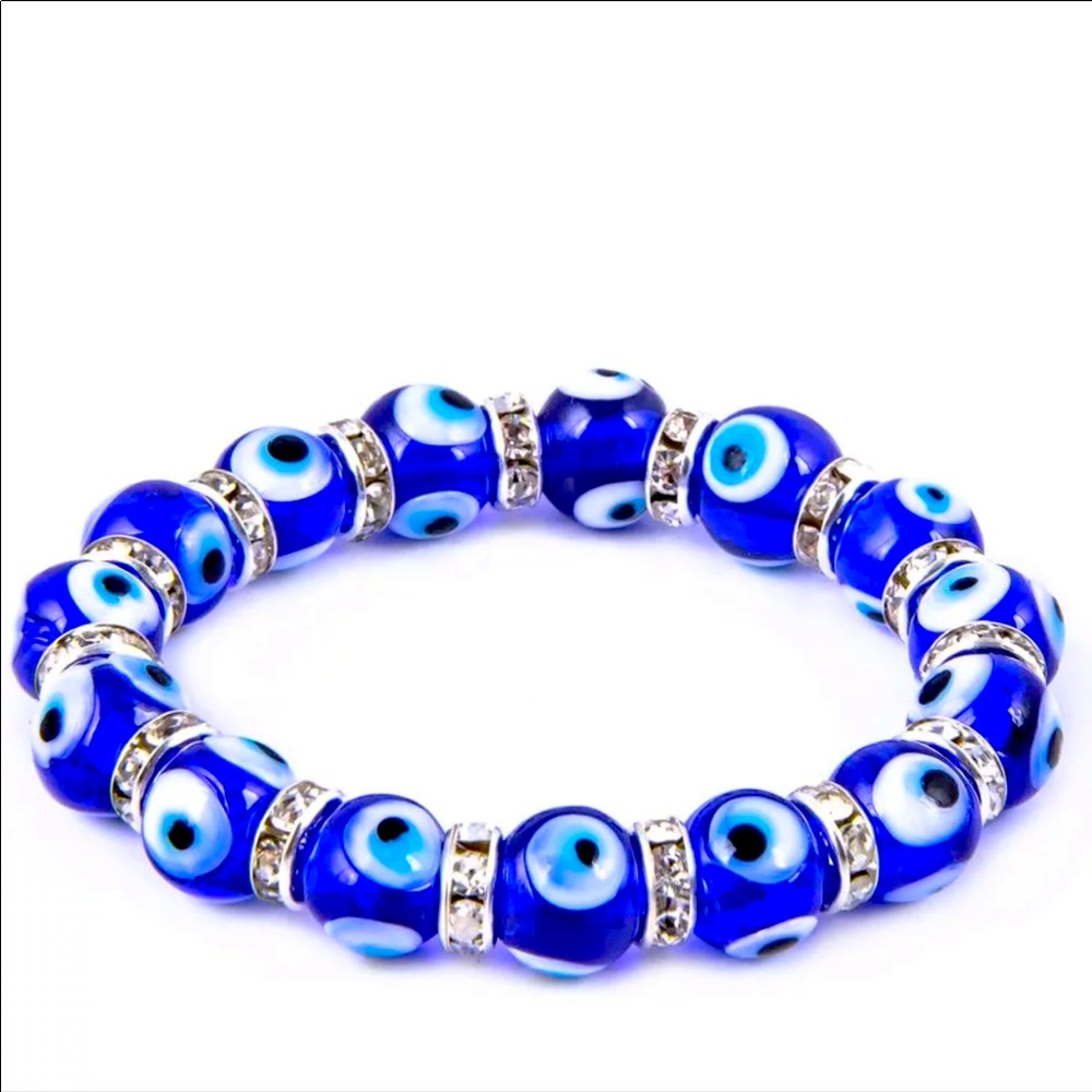 Evil eye glass blue stretch bracelet